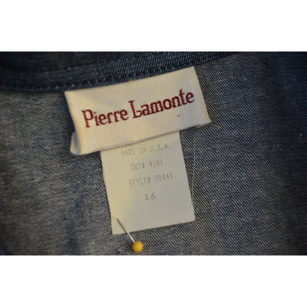 Pierre Lamonte Women's Denim Jacket Size 16 Button-Front Elastic Waist Striped D View 4